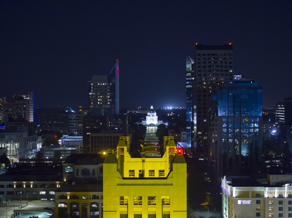 Capitol Mall and Tower Bridge Night Aerial